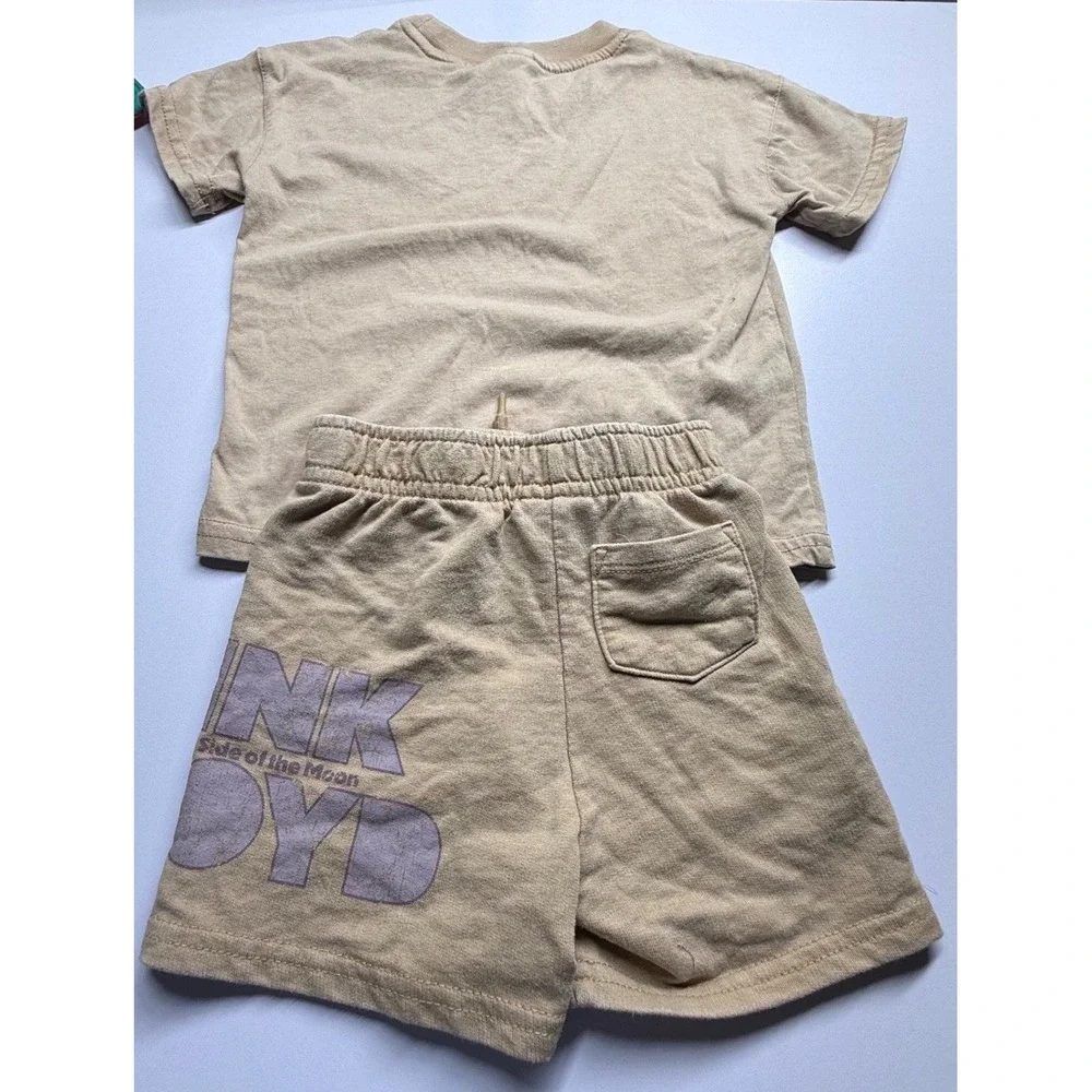 Pink Floyd Dark Side of the Moon Toddler 18M T-Shirt Shorts Set Tan Band‎ Tee